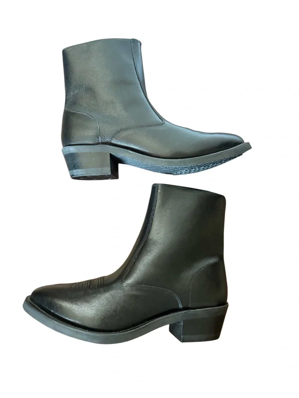 Old West Black Leather Zip Ankle Boots with Stitched Toe 9D